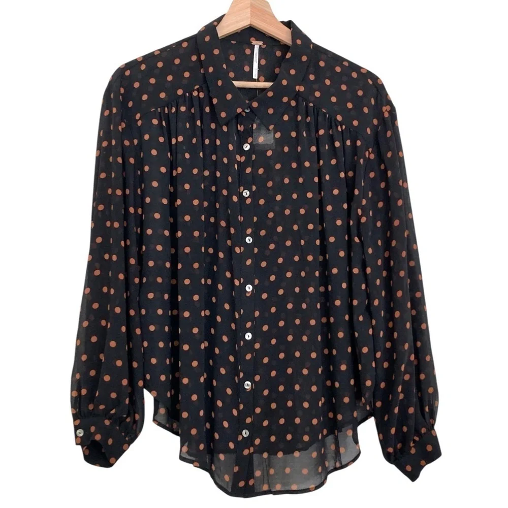 FREE PEOPLE Ciara Polka Dot Button Up Shirt Blouse NEW!
